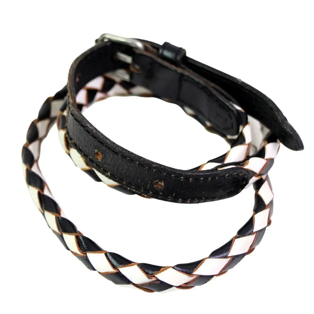 HANDCRAFTED WOVEN BLACK WHITE REAL LEATHER 1/2